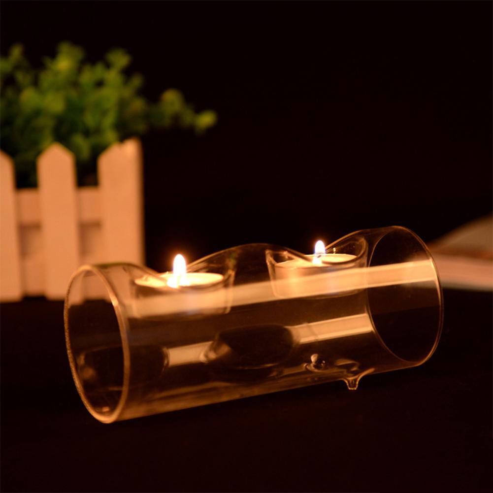 Stylish Crystal-like Glass Tube-shape Candle Holder Romantic Candlestick Home Cafe Wedding Candlelight Dinner Decoration