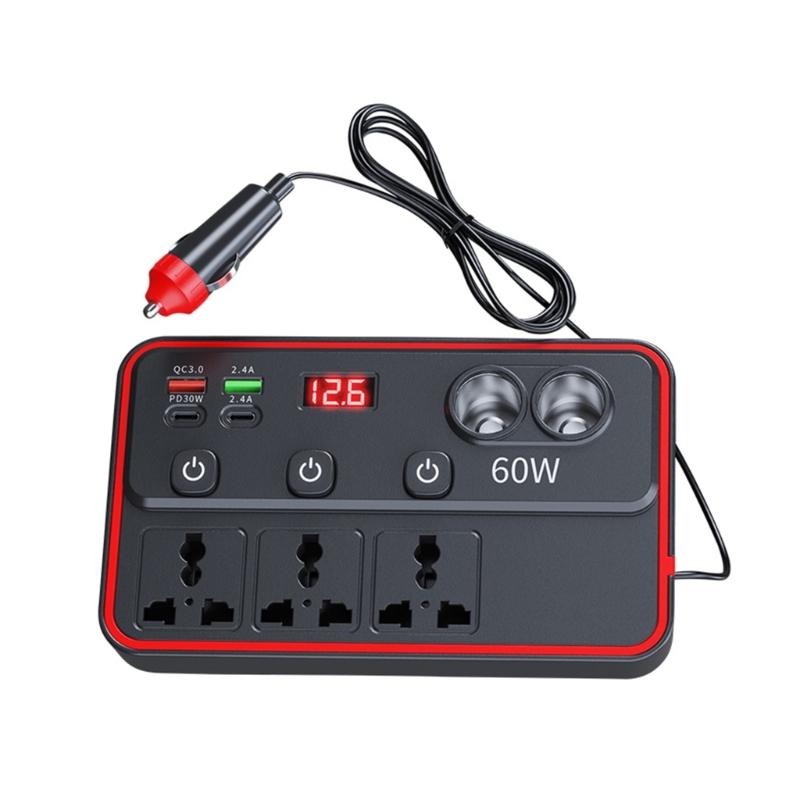 

150W Car Power Inverter With Double USB &Type C Port For Laptop Phone Charging From DC12V 24V To AC110-220V Converters 1