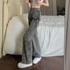 Black Gray Lace Up Design Jeans Women Vintage High Waist Straight Denim Pants Female Autumn Winter New Chic Wide Leg Trousers
