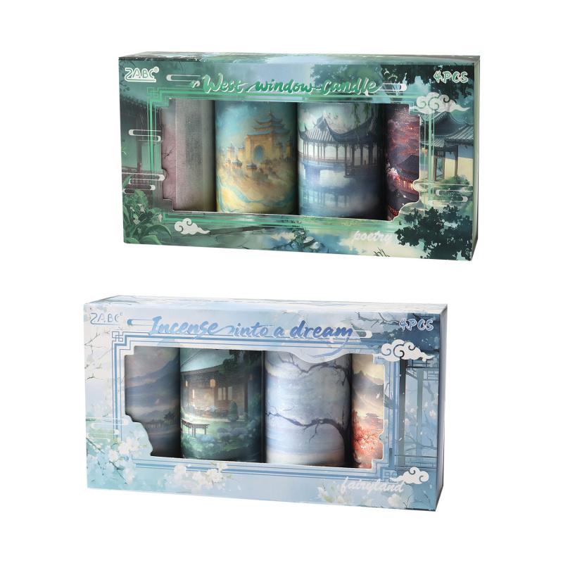 4 Rolls Chinese Ink Wash Decorative Tape Stickers, Vivid Ink Prints Suitable for Scrapbooking and Card Making
