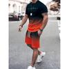 Men's Two-Piece 3D Letter Stripe Gradient Color Print T Shirt Shorts Set Fashion Outdoor Casual Men Women Sports T-shirt Outfits