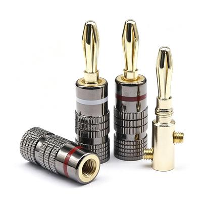 SensaBliss Banana Set of Gold Double Screw Compatible with Plugs, 4, Copper, Plated, Fixing, 12-18AWG Wiring.