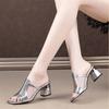 New Women's Shoes Fashion Large Size Breathable Thick Heels Comfort Square Head Slippers Shoes for Women Zapatos De Mujer 2025
