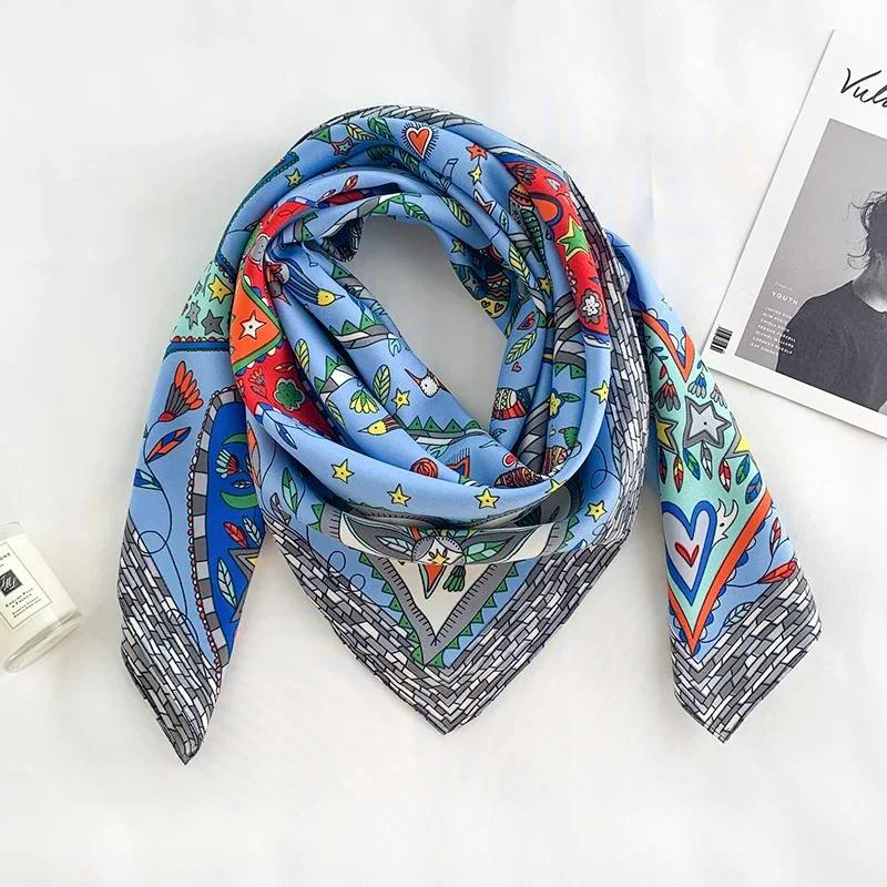 35,43" Geometrisches Muster Quadratisches Halstuch Imitation Seide Satin Schal Dünnes Sommer Sonnenschutz Bandana Outdoor Handtaschen Dekoration Schal