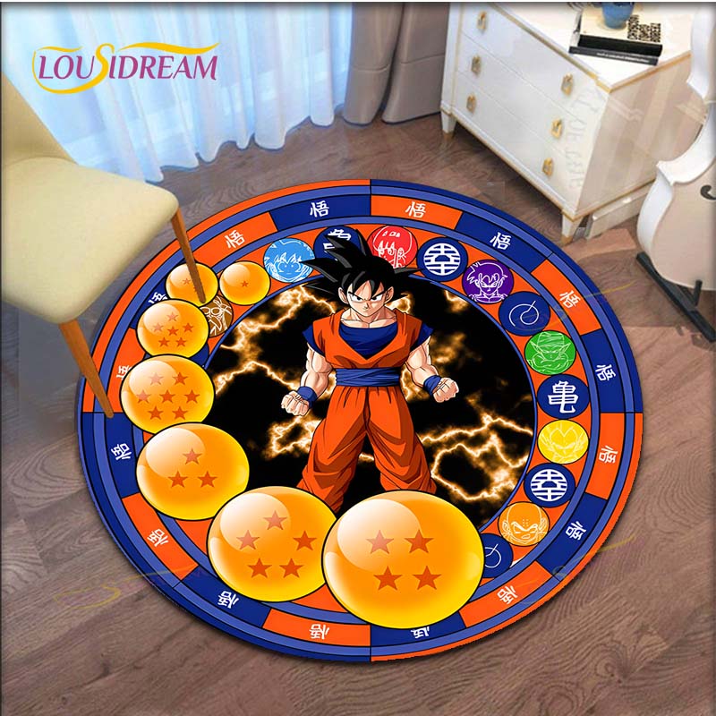 GOKU Carpet Cartoon Dragon Ball Non-slip Floormat Area Rug Round Play Mat for Playroom Kidsroom  Rugs for Bedroom
