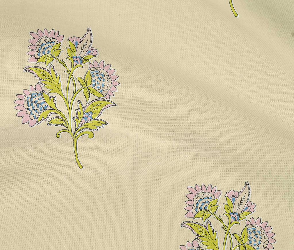 oneOone Cotton Flex Pale Yellow Fabric Leaves & Flower Floral Sewing Fabric By The Yard Printed Diy Clothing Sewing Supplies 40 Inch