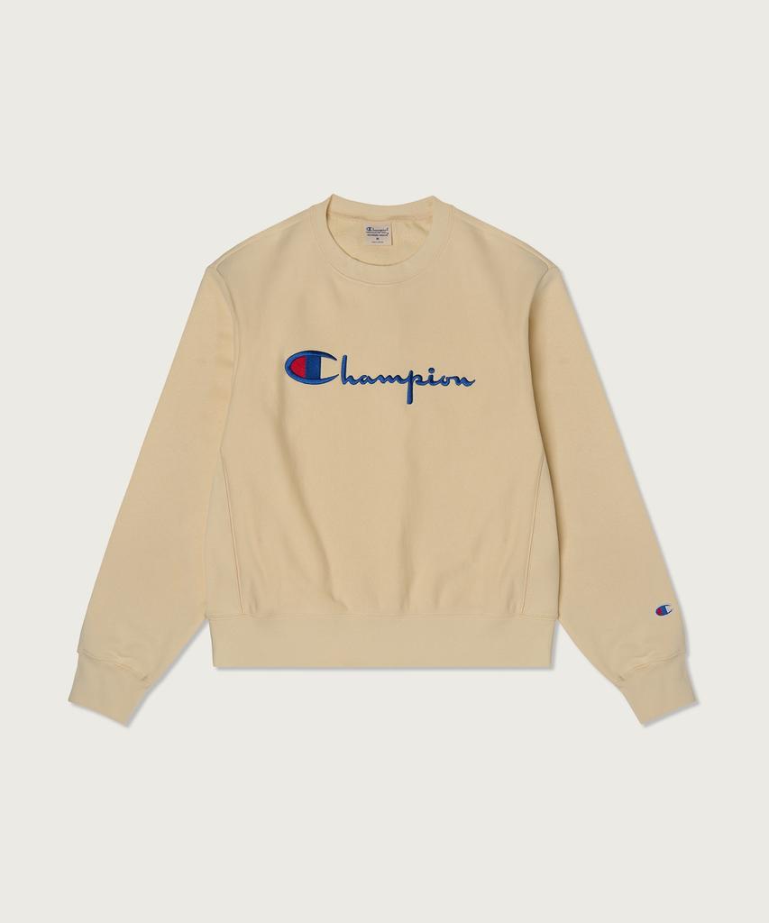Champion Women'S Reverse Weave Big Logo Crop Sweatshirt Beige