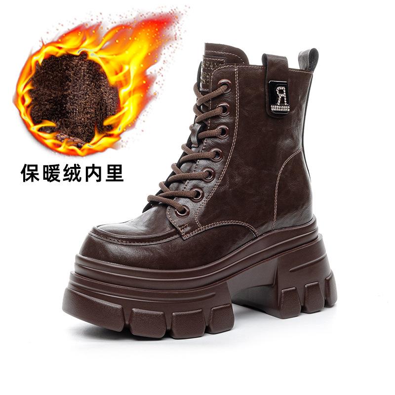 Short boots for women in autumn and winter 2026  new style with thick sponge sole and increased height inside