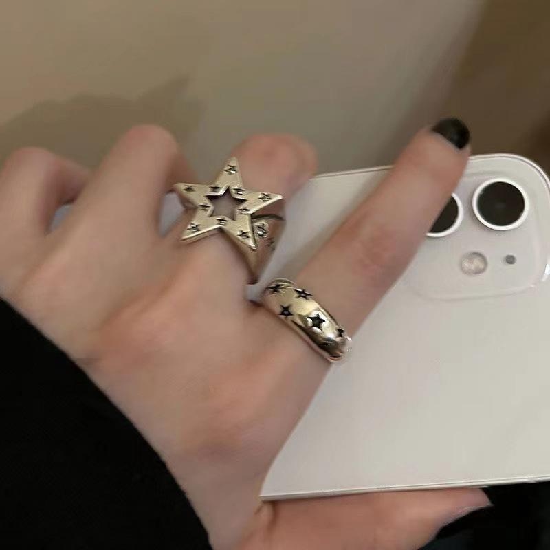 Vintage Gothic Pentagram Star Alloy Open Rings For Women Men  Jewelry Punk Silver Color Adjustable Finger Ring