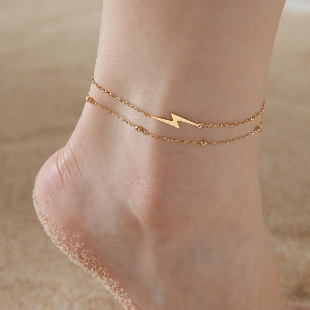 Cazador Animal Cat Dog Paw Anklets for Women Stainless Steel Double Layer Beads Foot Bracelet on the Leg Summer beach Jewelry