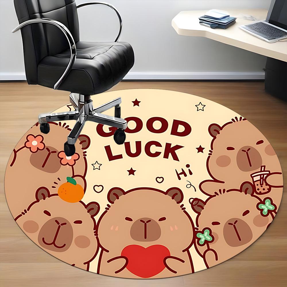 1PC Bear Luck Office Round Area Rug, Mat Suitable ForOffice, Under Office Chairs Bedroom Living Room Home Decor, Room Deco