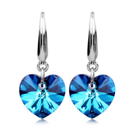 Women's Blue Heart Rhinestone Alloy Ear Hook Dangle Eardrop Earrings