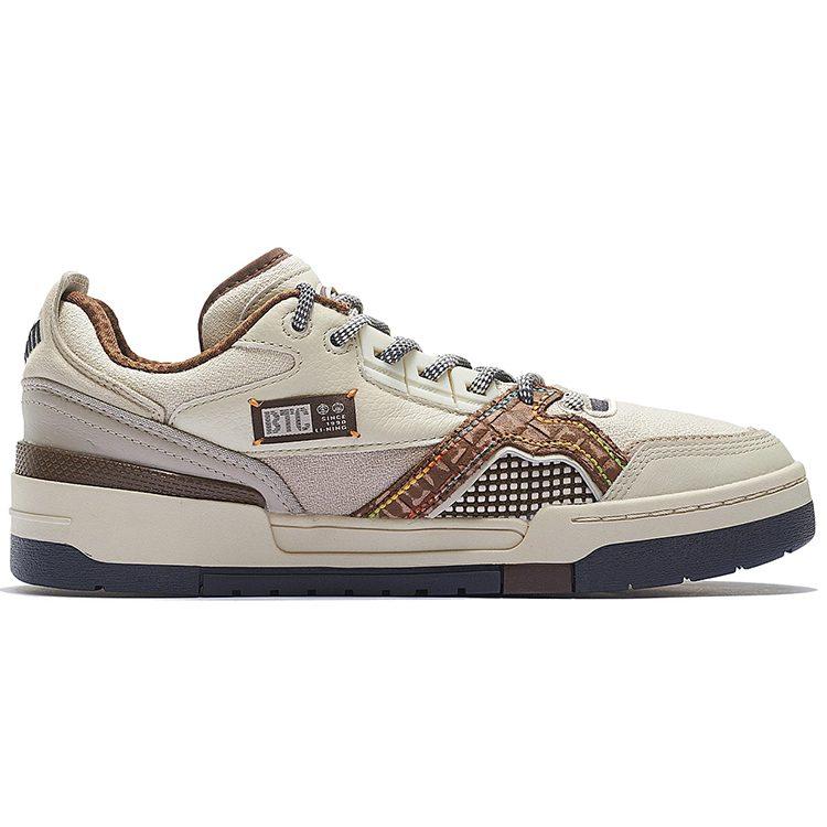 Li Ning Textile, Leather Slip Resistant Cushioning Abrasion Resistant Low top Skateboard Shoes Men's Brown AZGS091-2