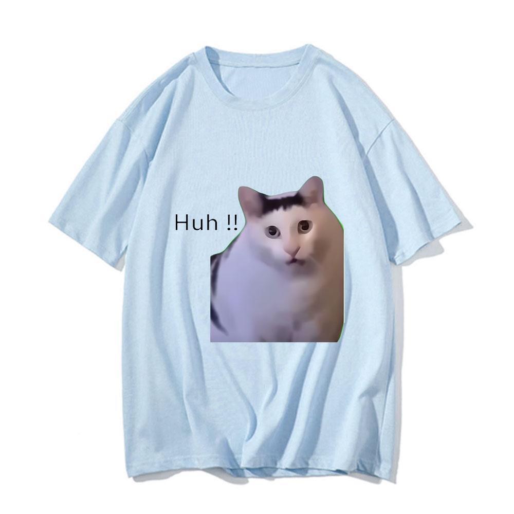 Huh Cat Meme Camisetas Divertidas Geniales Clásicas Ropa para Hombre/Mujer Estética Harajuku Camiseta Vintage Unisex Streetwear Camisetas de Algodón Y2k