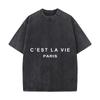 Cest La Vie Paris Minimal Typography Graphic Vintage Distressed Loose Streetwear Tops for Campus Days