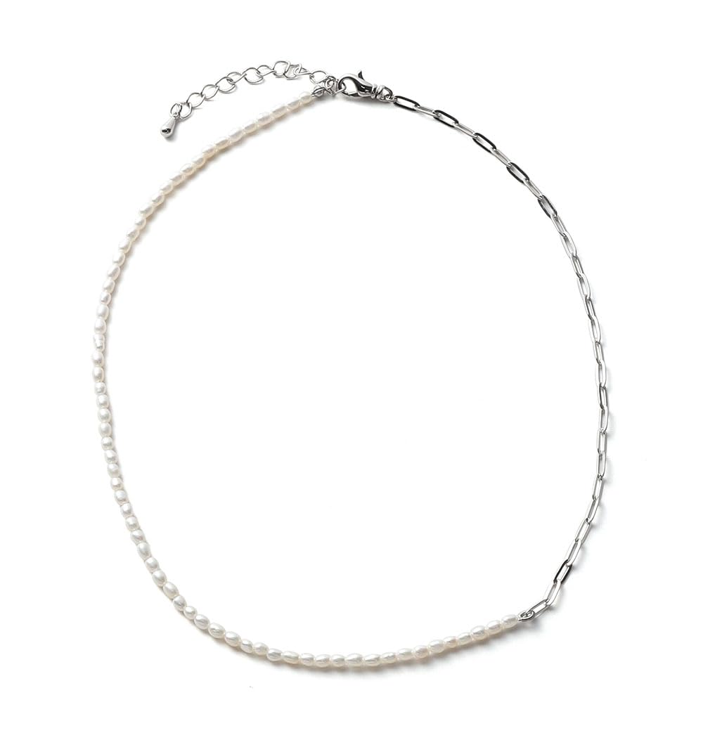

[VOTRE COUTURE] Freshwater Pearl Small Necklace, Pearl Chain, Women s, Natural, 38cm, White Silver, 10-Year Brand Warranty
