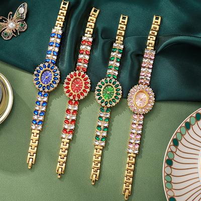 Ladies Watches, Bracelets, Handmade Colored Diamonds, Ethnic Style, Multi-Colored Rhinestones.
