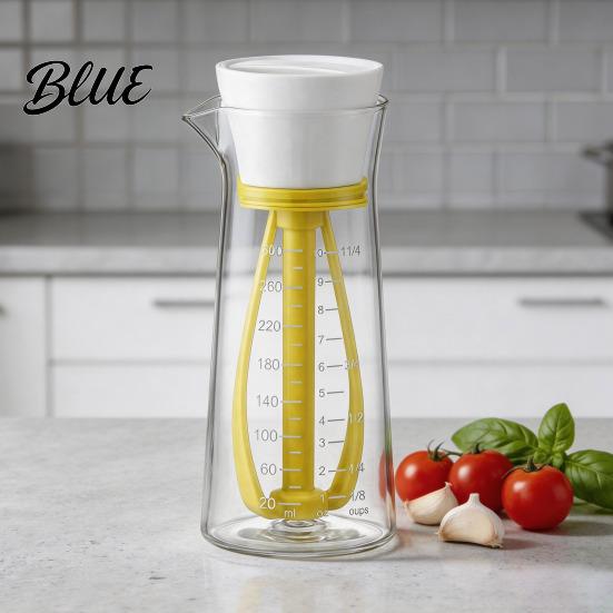 Salad Dressing Blender Glass Oil Dispenser with Built-In Mixer Leak-Proof Quick Bottle Easy-Clean Dishwasher Safe Condiment for Kitchen Grilling