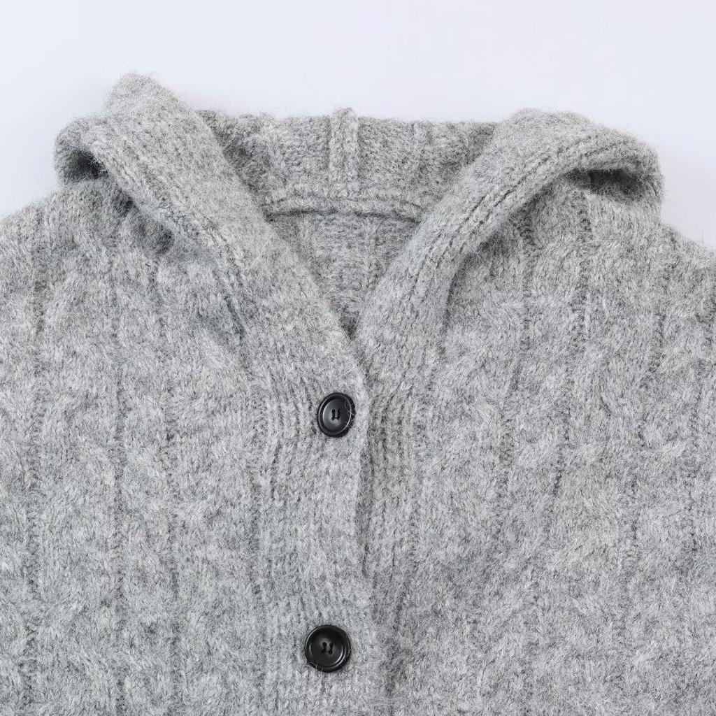 European & American Style 2026 Women's Hooded Knit Cardigan Sweater Coat