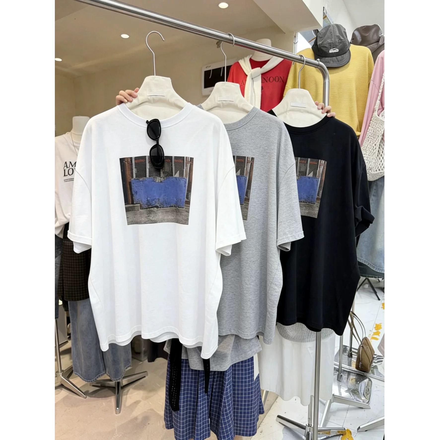 

Women s Korean Dongdaemun Cotton Casual Summer Printed T-shirt - Slimming, Loose Fit, Short Sleeve Large чёрный