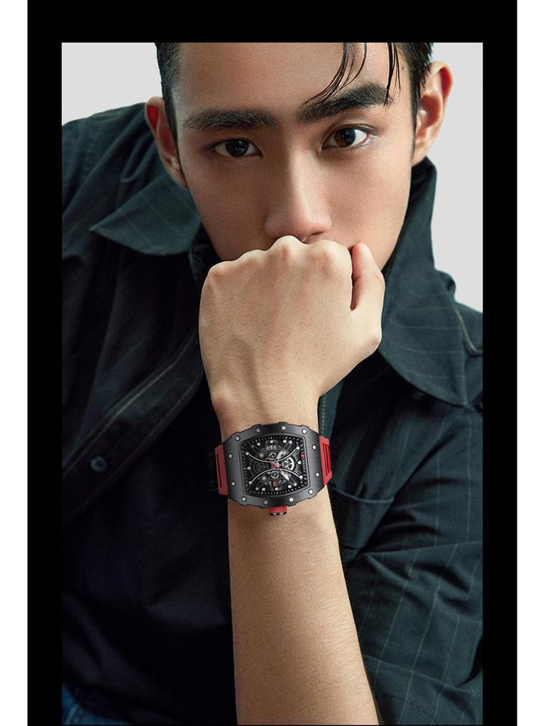 CURREN 8438 Men's Waterproof Sport Watch with Square Rubber Strap and Date Display - Couple Styles Available