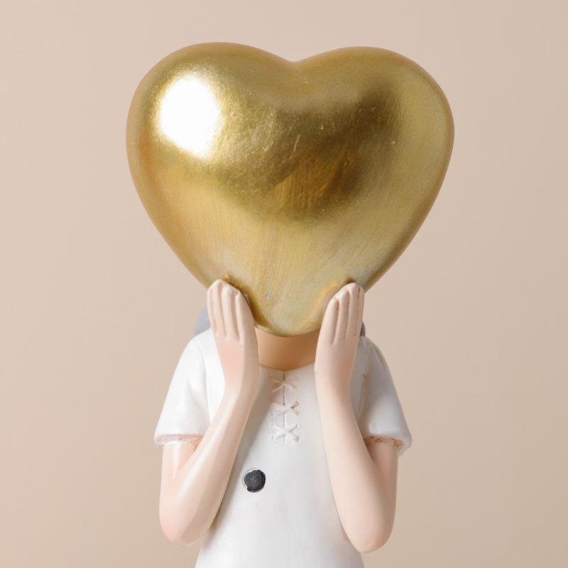 Cute Girl Statue Craft Resin Figurine Sculpture Decoration for Living Room Office or Bookshelf Heart Girl Ornament Wedding Gift
