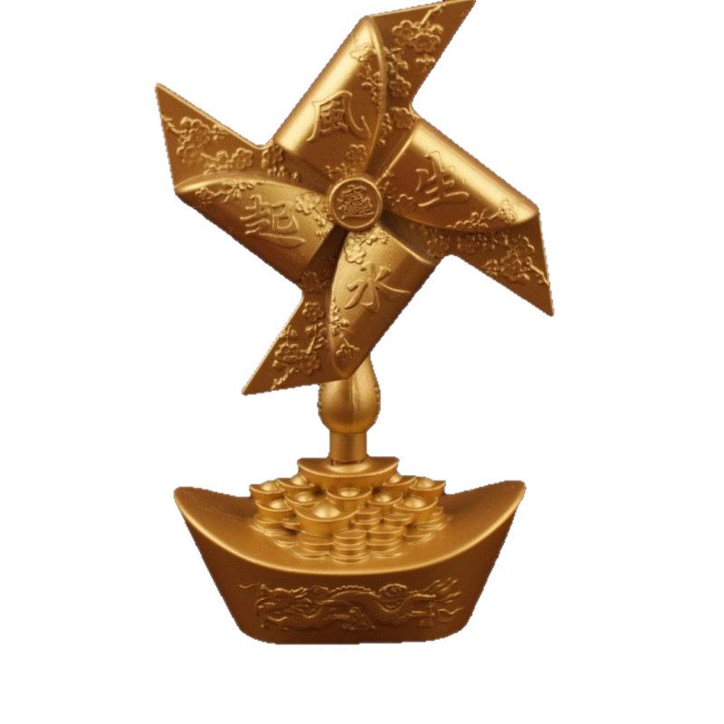 Golden Alloy Rotating Windmill Treasure Bowl: Creative Metal Wealth Ornament