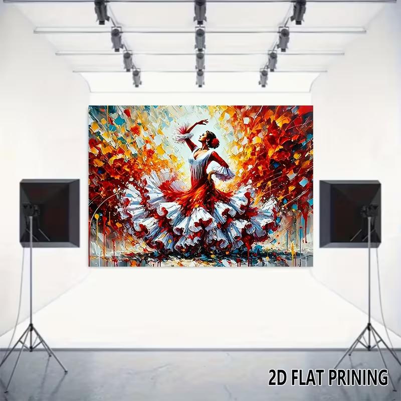 2D Spanish Flamenco Dancer Oil Painting Style Studio Background 47.2x31.5inch/120*80cm