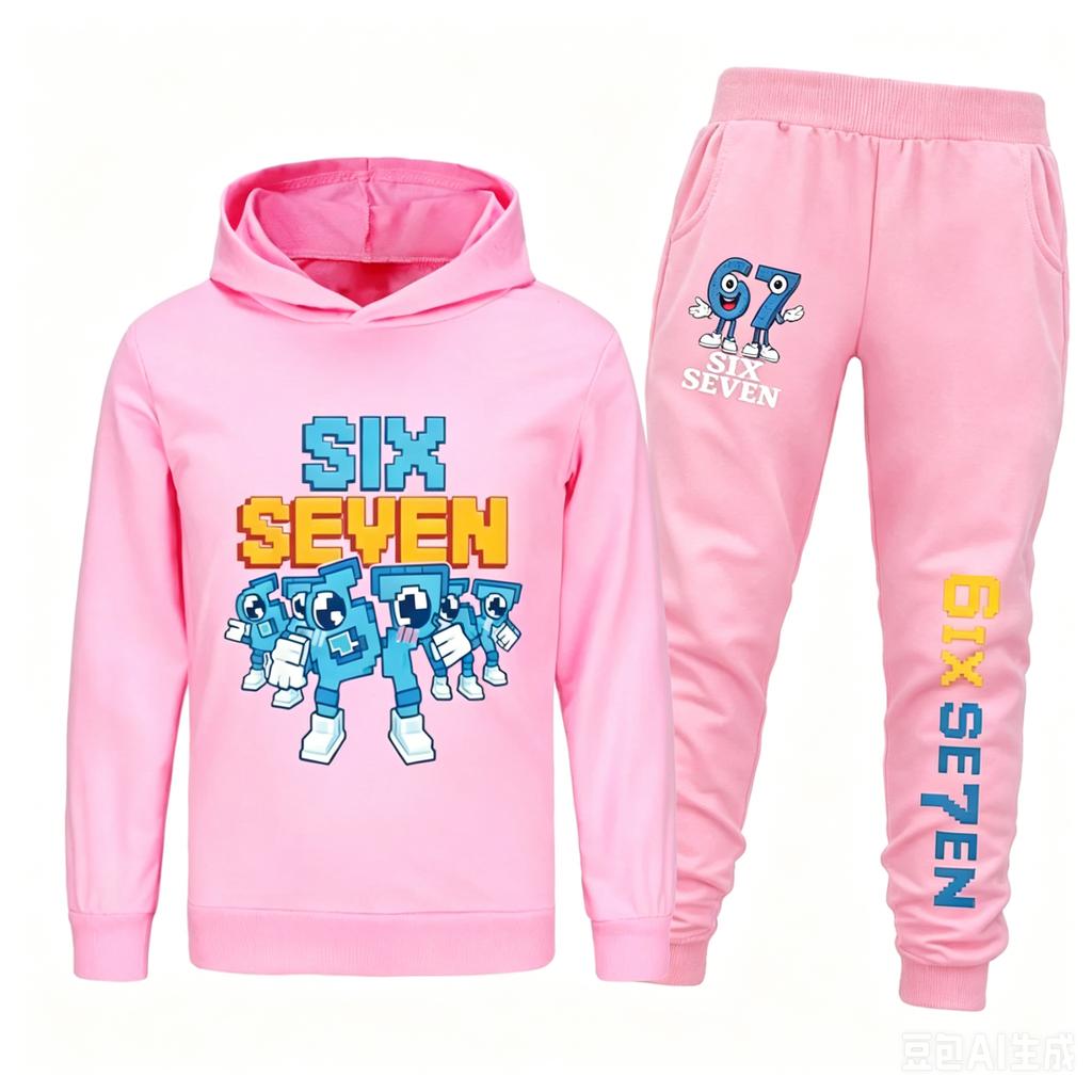 Spring Autumn Six Seven 67 Print Children Hoodies Set Kids Fashion Sportsuit Boys Long Sleeves Pants Suit 2 Piece Trouser Set