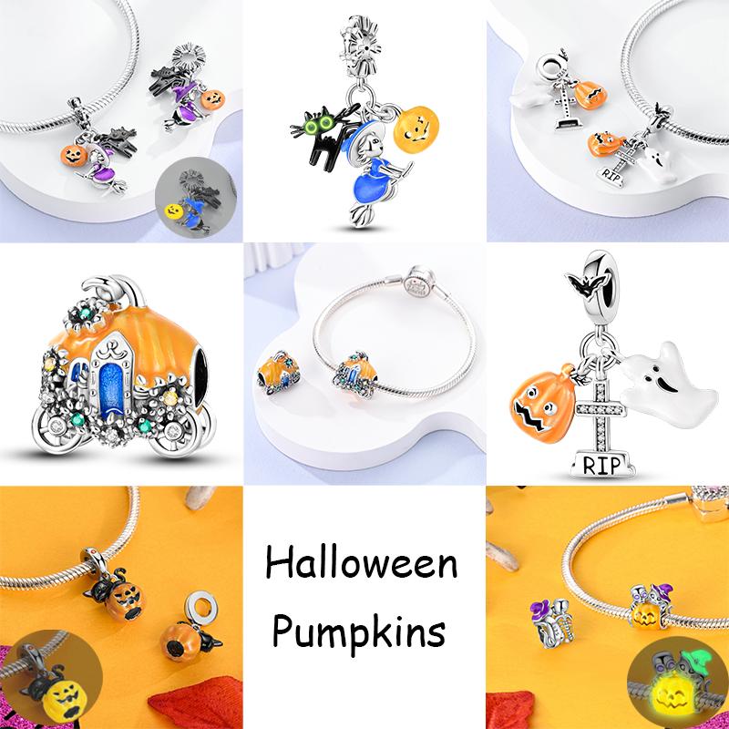 copper Charm Bead Charms Bead Charms Halloween Pumpkin Skull Collection Dangle Compatible With Authentic Bracelets Necklaces Women Do It Yourself Jewe