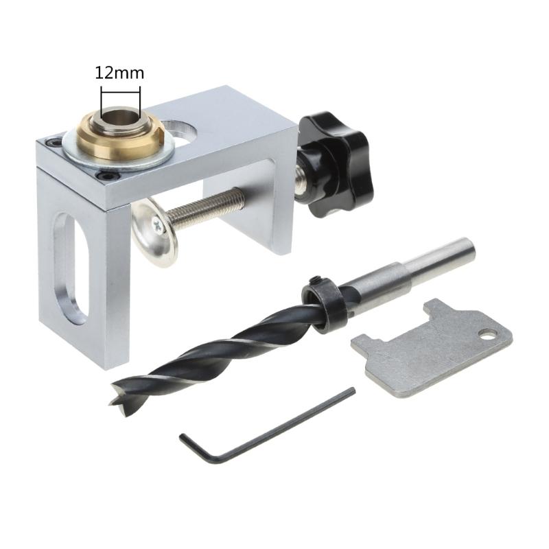 2 In 1 Dowel Jig Woodworking Hole Drill Punch Positioner Guide Locator Cabinet Screws Punch Locator Kit 8/10/12mm Sleeve