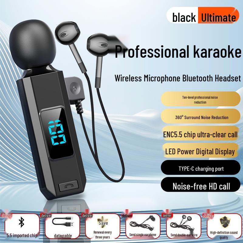 M1 Wireless Bluetooth Clip-on Sports Headset with Noise Reduction & Karaoke Ear Monitor