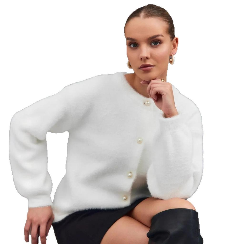 White imitation mink fleece cardigan sweater women's autumn and winter new short plush top loose lazy wind knitted jacket