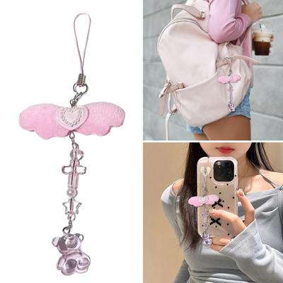 Handmade Beaded Phone Chain Stylish Bowknot Mobile Phone Charm Keychain Pendant Decoration for Bag Phone Lanyard Strap