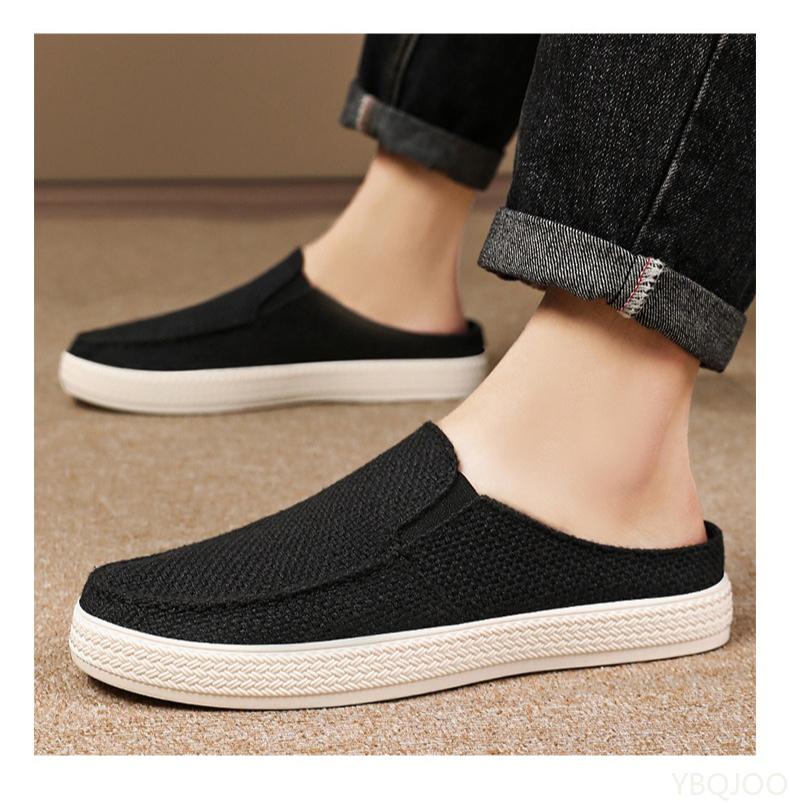 

Летние дышащие однотонные универсальные и удобные мужские тканевые туфли на одну ногу, повседневные легкие лоферы-полушлепанцы 44 чёрный