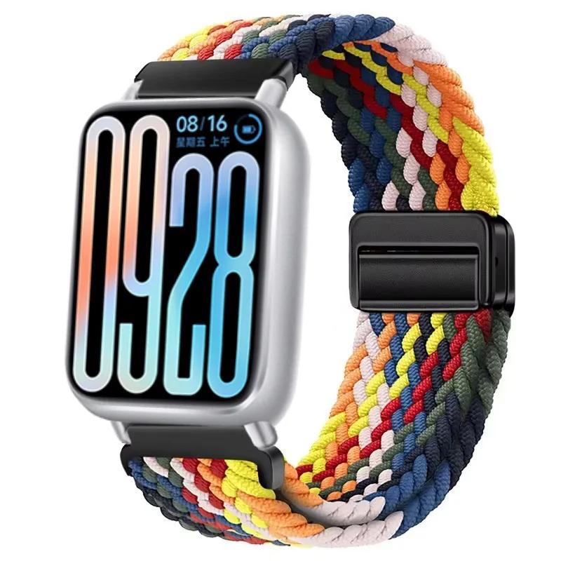Nylon Strap for Xiaomi Band 8 Pro/9 Pro Braided Loop Magnetic Buckle Breathable Adjustable Wristband for Redmi Watch 6/5/4 Belt