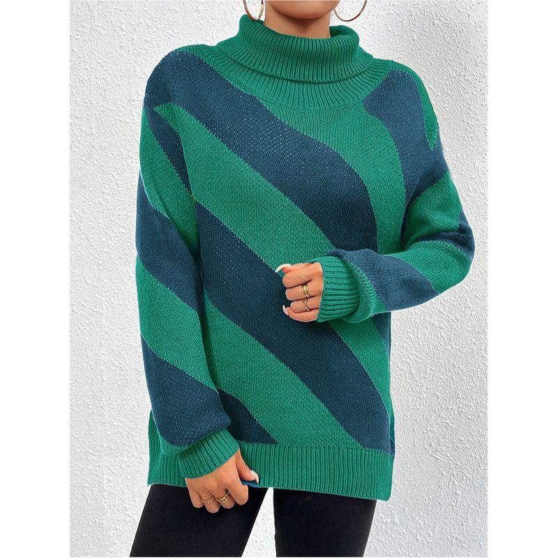 

2024 Свитер-пуловер с высоким воротником, узор, вязаный свитер-подкладка Blue Stripes Undershirt XL