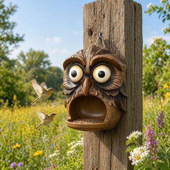 Tree Face Bird Feeder, Funny Tree Face Garden Sculpture, Outdoor Decorative Bird Feeder for Trees Fences Posts Walls