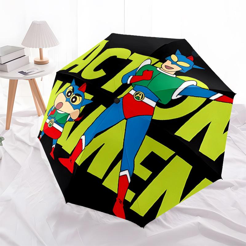 1 stuks Crayon Shin chan Automatische Paraplu 8 Ribben Draagbaar Opvouwbaar Zwart IJzeren Frame voor Buiten, Strand, Reizen, Strandparaplu 223