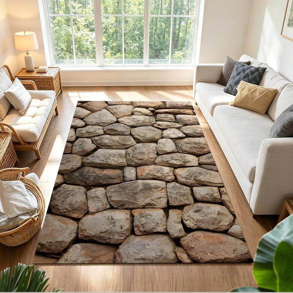 Stone Wall Texture Pattern Non-Slip Home Carpet Design for Living Room Bedroom Office Decor Gift with Vibrant Pattern and Comfortable