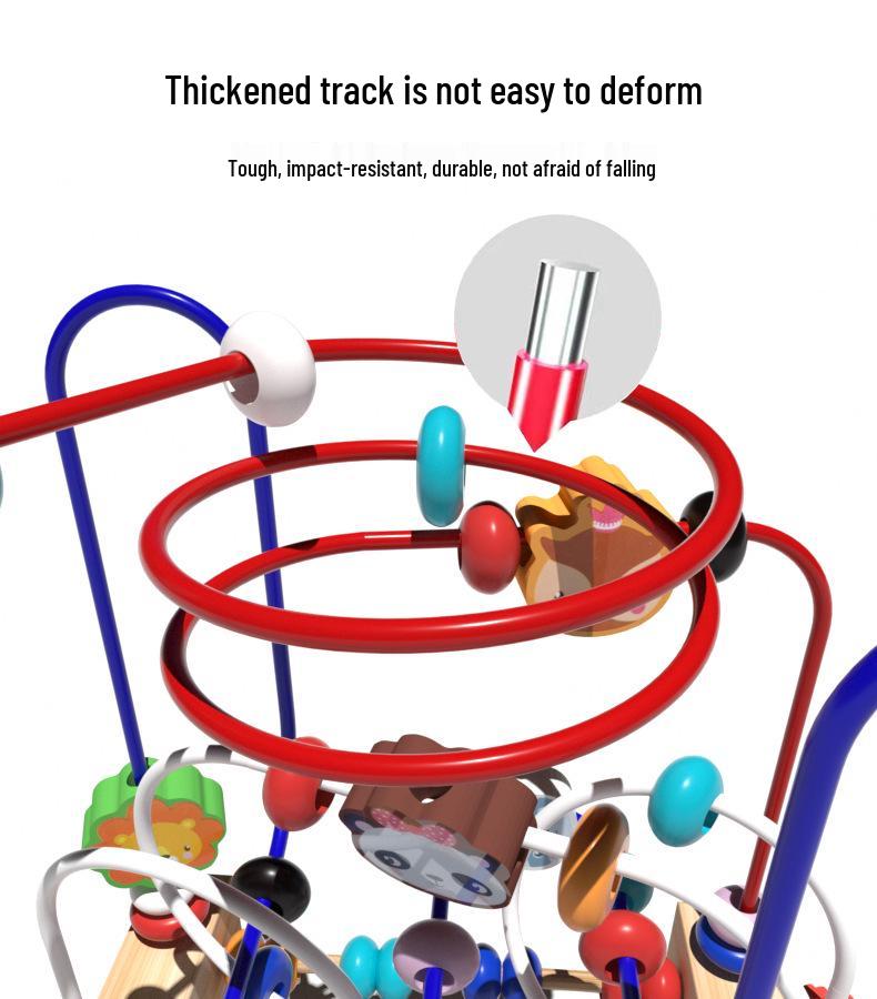 Multi-functional Animal Bead Maze: Wooden Three-Track Toy for Infant Hand-Eye Coordination & Early Education.
