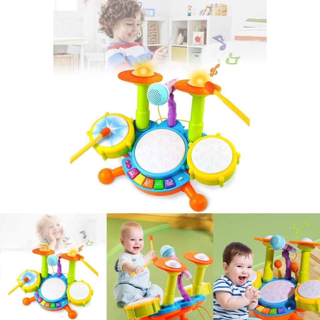 Colorful Early Education Multi-functional Drum Set With Microphone And Piano Toy Instruments For Kids Ages 2 To 6 Years