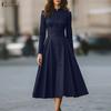 ZANZEA Women Casual Stand Collar Elegant Long Sleeve Dress