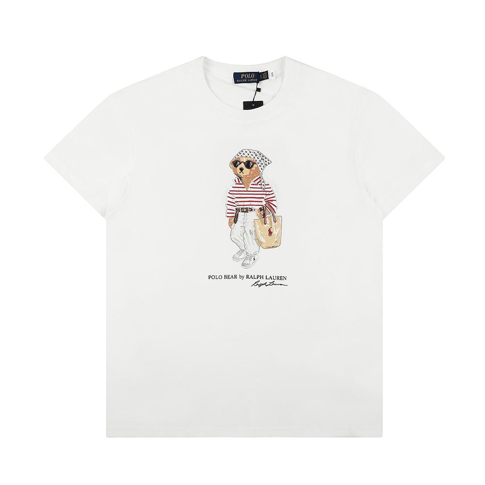 Ralph Lauren Summer Men's and Women's 100% Cotton Polo Bear T-Shirt with Fashion Striped Bear Print & Signature