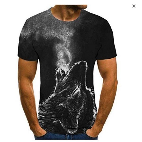 Summer Fashion Creative Wolf 3D Printed Loose Men's Short Sleeved Personalized Top