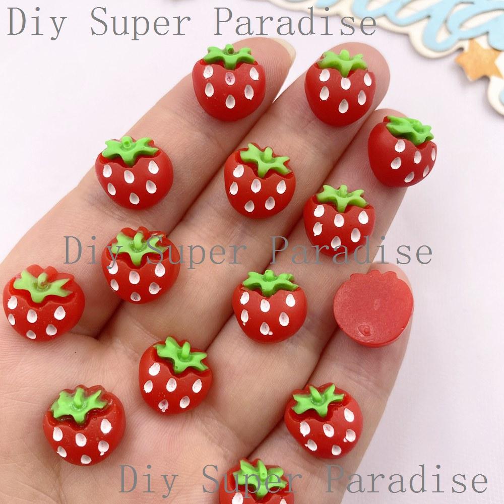 30PCS Resin Kawaii Colorful Mini Red Watermelon Strawberry Figurine Flatback Stone Decor Scrapbook DIY Bow Jewelry Making Crafts