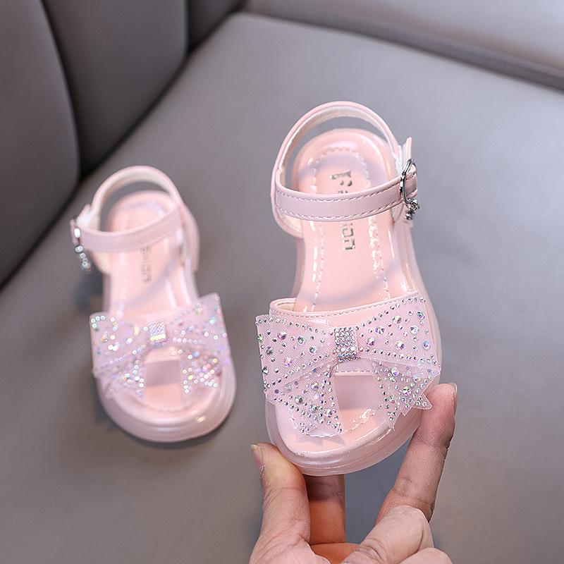 

Summer ladylike cartoon girl princess baby student small/medium/large children s rhinestone dance performance leather sandals/flat shoes 21 розовый