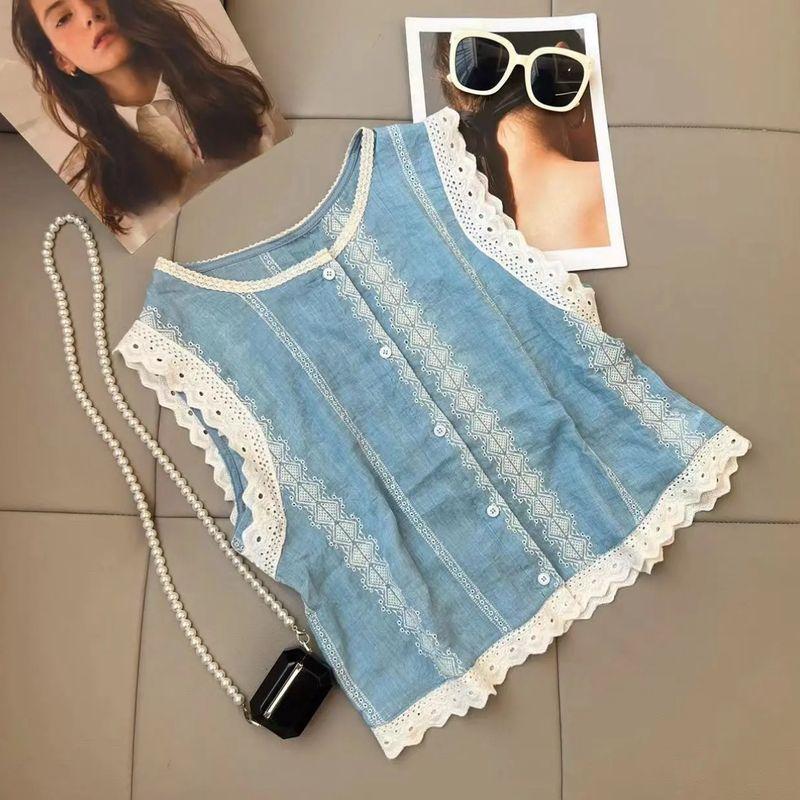 

Summer Clothes Matching a Set of Small Sleeveless Shirts Loose Pants Fashion Western Style Youthful-Looking Slimming Slim Fit Two-piece Set Tops S(80-100)