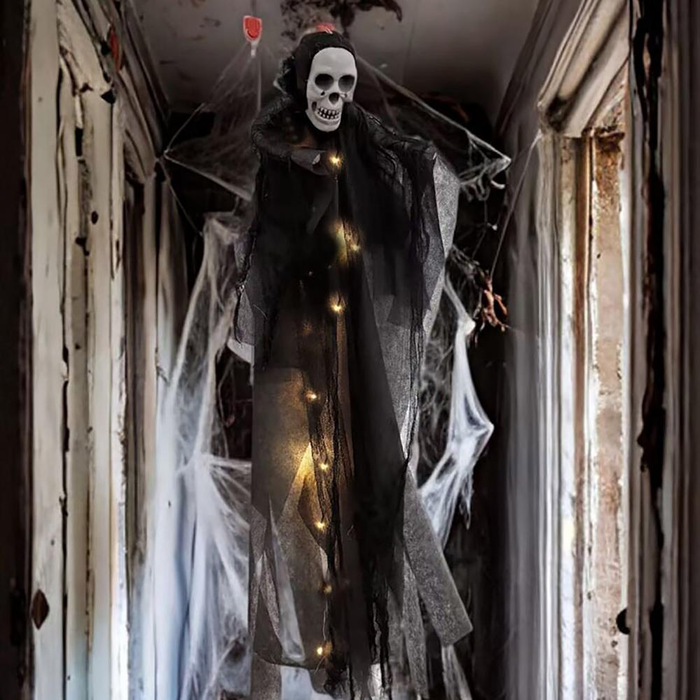 Glowing Hanging Ghost Prop Halloween Skeleton Ghost Decorations Spooky Halloween Hanging Skeleton Ghost for Outdoor Garden