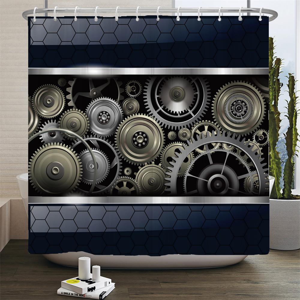 Old Retro Metal Industry Style Shower Curtain Waterproof Bathroom Curtain Art Individuality Home Decorative Curtain With Hooks